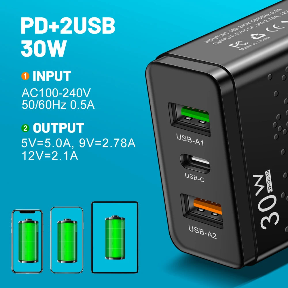 3 Ports 30W USB C Charger