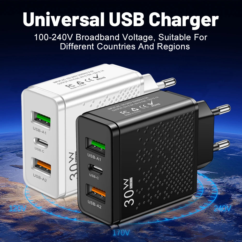3 Ports 30W USB C Charger